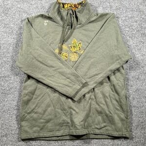 Cityscape Sweatshirt Womens Size L Green Embroidered Leaf Quarter Zip Pullover